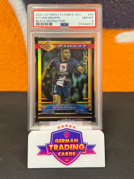 Kylian Mbappe Black Refractor 16/25 PSA 8 - Topps Finest Flashback UCC 2022-23