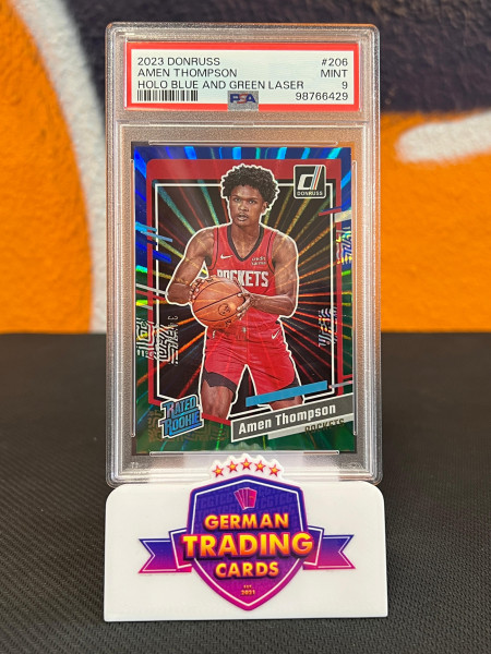 Amen Thompson Rated Rookie Blue and Green Laser 34/35 PSA 9 - Panini Donruss 2023-24