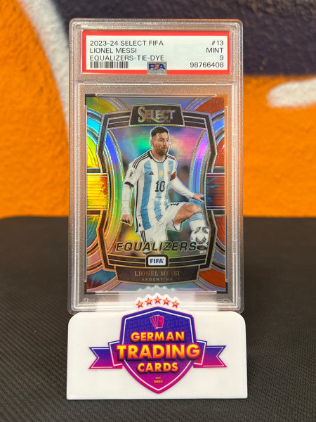 Lionel Messi Equalizers Tie-Dye 38/49 PSA 9 - Panini Select FIFA 2023-24