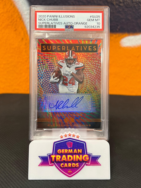 Nick Chubb Superlatives Auto Orange PSA 10 - Panini Illusions 2020